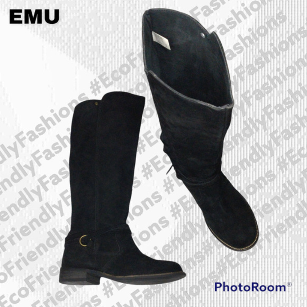EMU Women's Black Round Toe Leather Knee High Tall Boots Size 39
